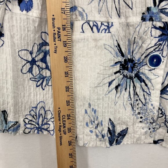 Habitat Large Blue White Floral Cotton Textured Long Sleeve Button Down Relaxed - Picture 6 of 11